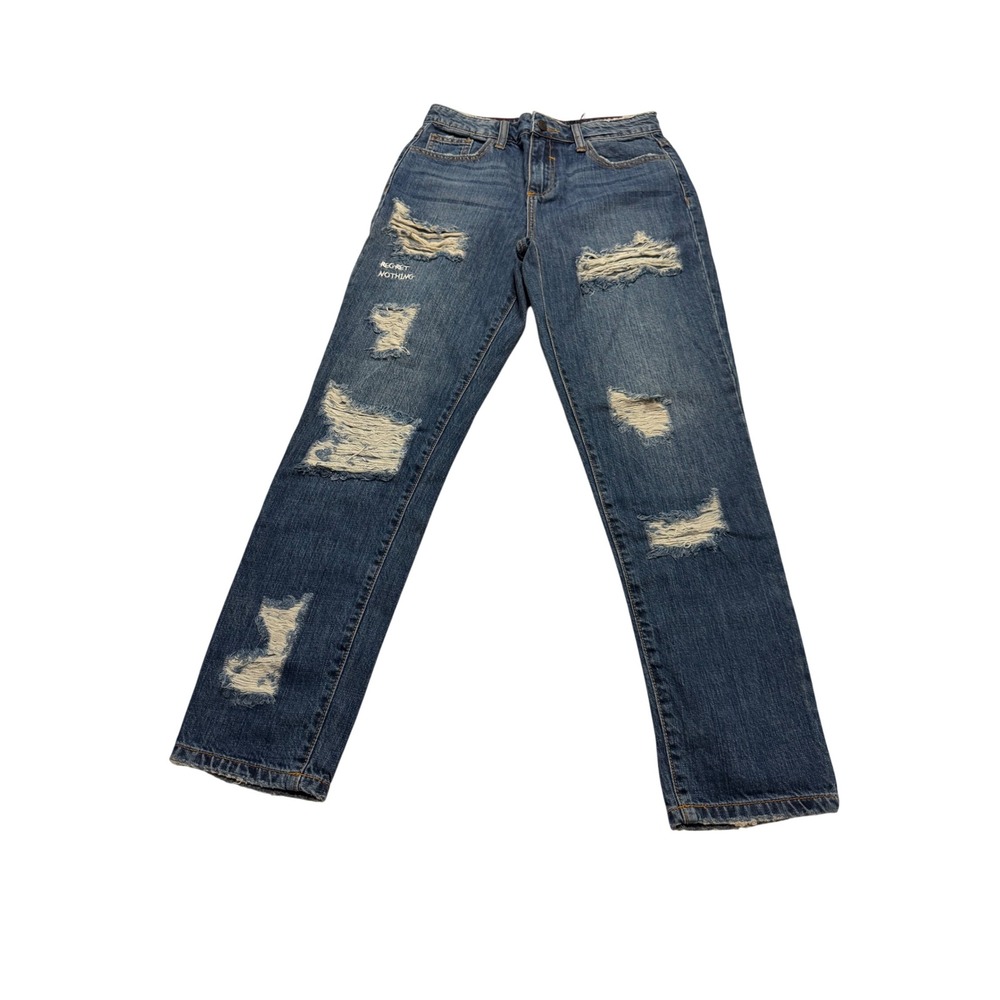 Cello Women Distressed Crop Skinny Jeans Medium Wash Blue Regret Nothing Size 3